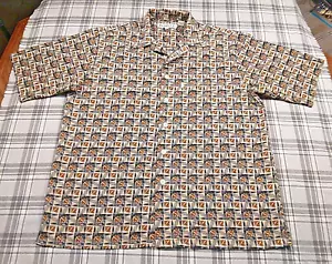 Inserch Mens Short Sleeve Collared Button Shirt Geometric Shapes Polyester Sz L - Picture 1 of 7