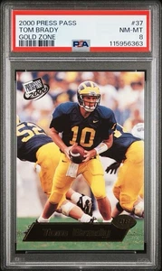 TOM BRADY 2000 Press Pass Gold Zone RC Rookie PSA 8 No. 37 Michigan Patriots - Picture 1 of 3