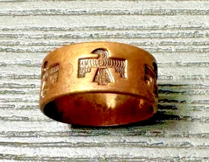 Anillo de banda ancha Thunderbird de cobre macizo vintage talla 13 - Imagen 1 de 8