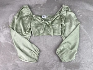 Princess Polly Bell Sleeve Green Longsleeve Crop Top Size 2 US Front tie - Picture 1 of 12