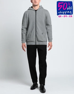 RRP€490 BARK Knit Bomber Jacket Size L Grey Wool Blend Hooded Logo Made in Italy - Image 1 of 4