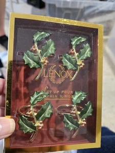 4 Lenox Holiday Dimension christmas Napkin Rings table holly berry NIB - Picture 1 of 1