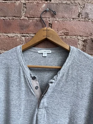 James Perse Mens Henley Shirt  Sz 2, Navy/Grey Cotton Slub - Image 1 of 4