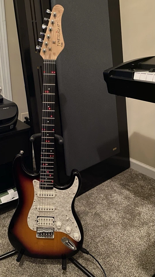 Fretlight 400 Series Stratocaster Tobacco Brown HSS pearloid Hardtail Guitar - Image 1 of 4