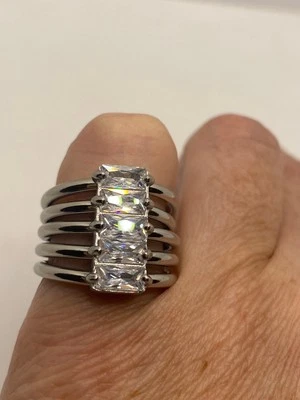 Anel harém vintage austríaco prata cristal aço inoxidável - Imagem 1 de 4