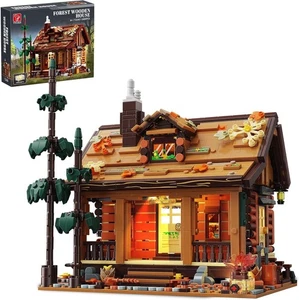 Wood Cabin Building Blocks Set w/ LED Lights, 1969pcs, Forest STEM Kit, Ages 8+ - Picture 1 of 7