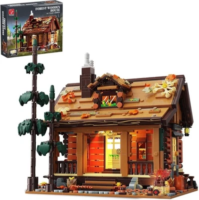 Wood Cabin Building Blocks Set w/ LED Lights, 1969pcs, Forest STEM Kit, Ages 8+ - Image 1 of 4