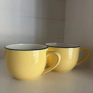 Pagnossin Treviso Spa Bright Yellow w/ Blue Trim ~Espresso, Cup Set Of Two~12 OZ - Picture 1 of 5