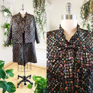 Vintage 1970s Dress Set 70s Metallic Jewels Gems Party Jacket Sparkly Cocktail - Picture 1 of 12