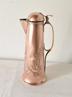 Ancien pichet en cuivre et laiton Aiguière Art Nouveau Signé GBN Style WMF 33 cm - Photo 1/4