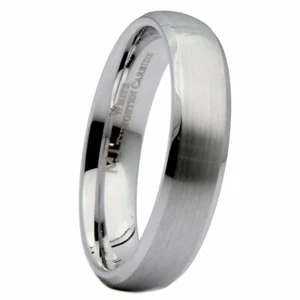 Anillo banda de boda con borde de pulido curvo de carburo de tungsteno blanco cepillado de 5 mm - Imagen 1 de 5