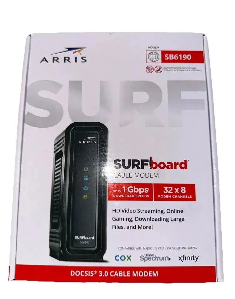 ARRIS SURFboard DOCSIS 3.0 Cable Modem  Download Speed 1 Gbps SB6190 BLACK - Image 1 of 1