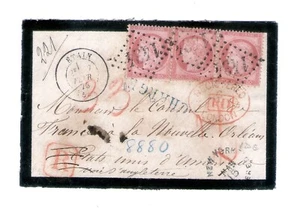 France (1873) - Cover Front Etain to USA. Ceres 80c Strip of Three - Picture 1 of 1