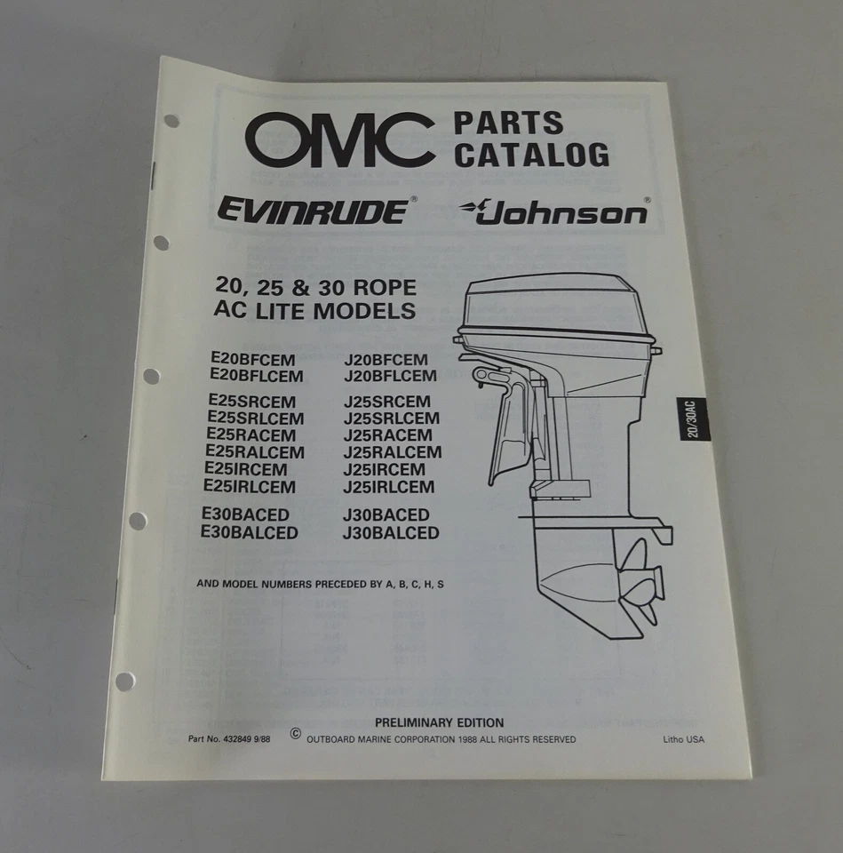 Catalogo Ricambi Omc Evinrude/Johnson Outboards 20/25/30 Rope AC Lite Models' - Immagine 1 di 1