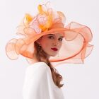 Orange Women Ladies Tea Party Hat Fascinators Organza Sun Hats Wide Brim Fedoras
