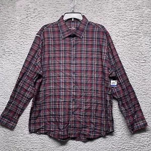 Tasso Elba Shirt Mens XL 17.5 Button Up Red Grey Plaid Long Sleeve Collar Casual - Picture 1 of 6