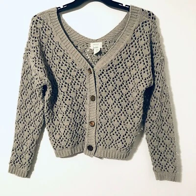 Nicole Miller Artelier Crochet Knit Button Front Taupe M Cardigan Style 006082  - Image 1 of 4