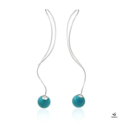 Turquoise Threaded Earrings, 925 Sterling Silver,10mm ball size - Image 1 of 3