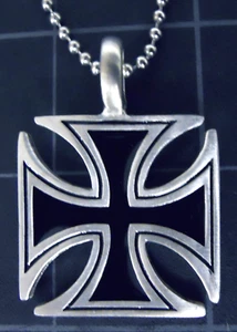 Iron Cross Necklace Stainless Steel Chain New Black Enamel Pendant Vintage - Picture 1 of 7