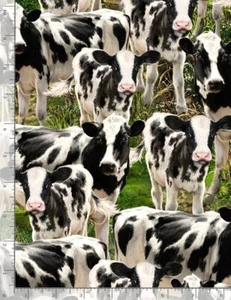 Animal Fabric - Farm Life Packed Cows Green - Timeless Treasures 1.41 YARD - Picture 1 of 1