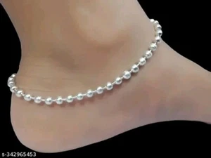 Womens Silver Plated Bead Chain Beach Anklet Bridal Wedding Payal - Picture 1 of 3