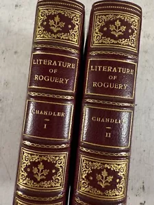 The Literature of Roguery 2 Red Leather Bound Antique Books Fine Bindings - Foto 1 di 11