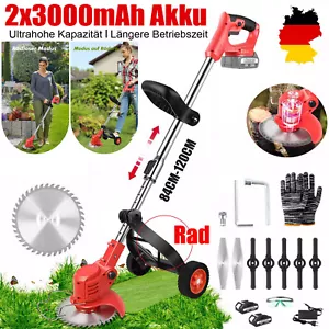Elektro Akku Rasentrimmer mit 2 Akku und Ladegerät Freischneider Motorsense Rot - Bild 1 von 15