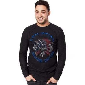 Men's Affliction American Customs Midnight Dirge Black Thermal Y2K T-Shirt - Picture 1 of 2
