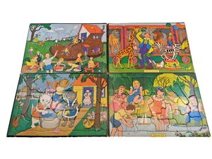 LOT OF 4 BUILT-RITE Tray Puzzles Set No. 18 Vintage 1960s Children Boot Zoo Cats - Picture 1 of 6