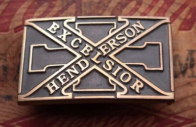 Vintage Rare UB Hand Made Excelsior Henderson Solid Bronze Cast Belt Buckle  - Image 1 of 4