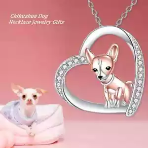 Cute Chihuahua Dog Pendant Necklace Two Toned Fashion Jewelry Dog Lover Gift - Picture 1 of 4