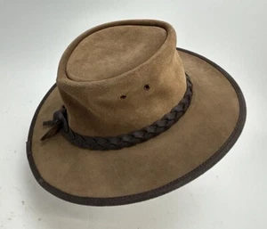 Sombrero de vaquero australiano de cuero gamuza marrón BC Hats talla pequeña - Imagen 1 de 13