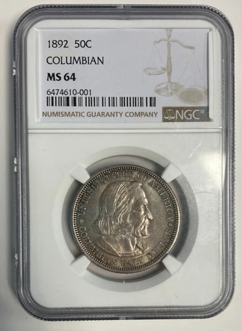 1892 50c Columbian Commemorative Silver Half Dollar Coin NGC MS 64 Cover