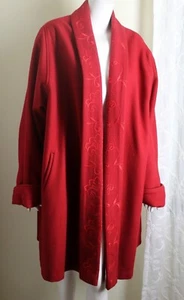 KOMITOR Red Gorgeous Wool Floral Embroidered Wool Swing Coat 2X 3X - Picture 1 of 14