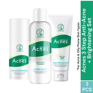 Mentholatum Acnes 3-Step Anti-Acne + Brightening Set Facewash Lotion Moisturizer - Picture 1 of 14