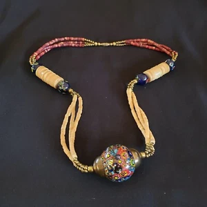 Beaded Necklace Choker Millefiori Glass & Misc. Other Beads (Murano?) 13" Long - Imagen 1 de 12