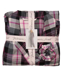 Victoria’s Secret Pajama Set Pink Black XL long Sleeve Cotton flannel Plaid PJ - Picture 1 of 4