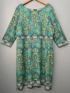 Abito midi Talbots donna taglie forti 16W verde turchese paisley maglia manica 3/4 - Foto 1 di 10