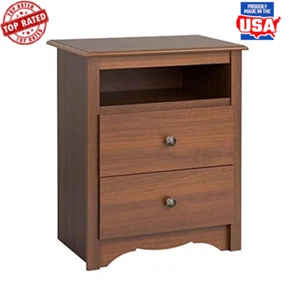 2 Drawer Bedside Table W/ Open Shelf Sturdy Bedroom Furniture Small Spaces New - Picture 1 of 5