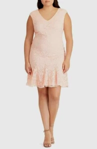 Vestido Lauren Ralph Lauren Francy con Volantes Dobladillo Encaje en Rosa Niebla - 16W Nuevo con Etiquetas $185 - Imagen 1 de 6