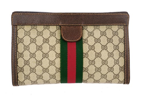 Borsa da viaggio GUCCI Web GG Monogramma Tela Pelle Da Viaggio Toilette Italia