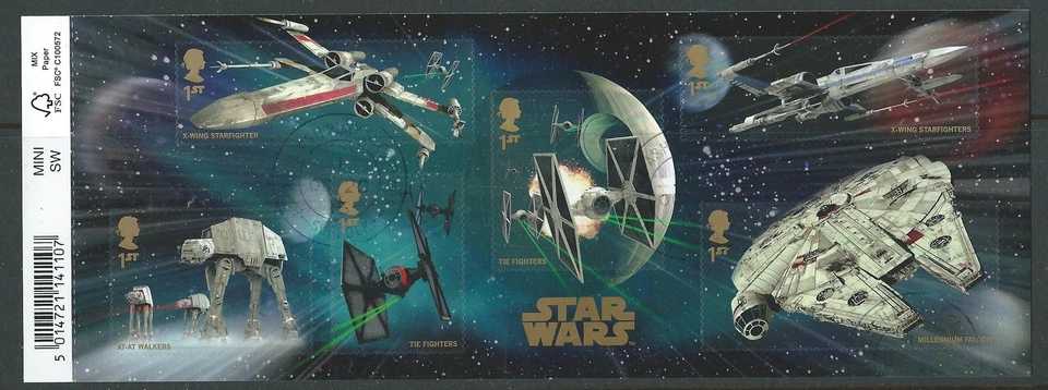 GREAT BRITAIN 2015 STAR WARS MINIATURE SHEET WITH BARCODE FINE USED - Image 1 of 1