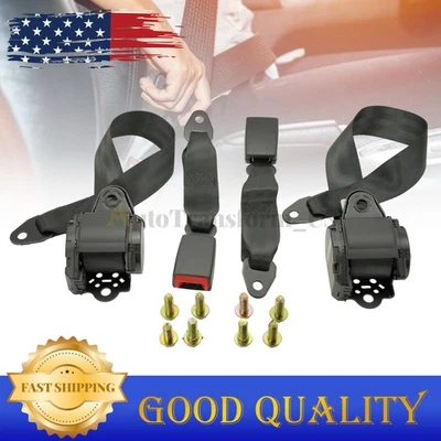 2PCS Retractable 3 Point Safety Seat Belt Straps Car Vehicle Adjustable Belt Kit - Image 1 of 4