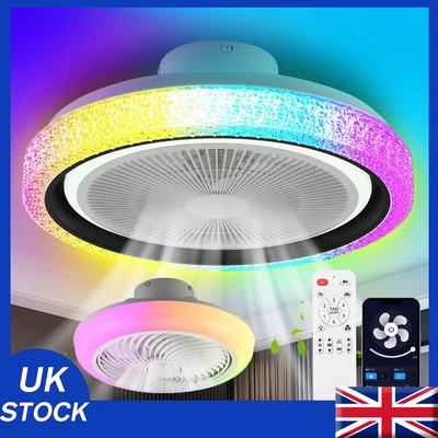 LED Ceiling Fan Light Bluetooth APP Remote 6 Speeds Modern RGB Dimmable Lamp HOT - Image 1 of 4