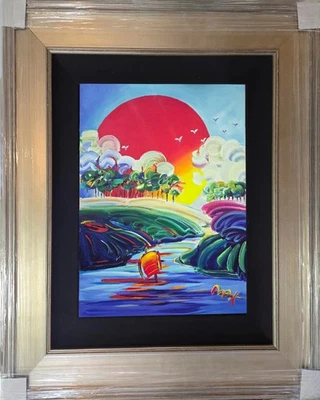 PETER MAX ORIGINAL ACRÍLICO SOBRE LIENZO "SIN BORDES" 24" X 18" ENMARCADO Foto 1 de 4