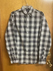 J Crew Flex Washed Mens Small Tall Button Up Mens Long Sleeve Grey Plaid - Picture 1 of 8