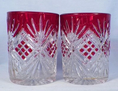 2 Diamond & Sunburst Variant Tumblers Ruby Stain EAPG U S Glass 15018 1894 #2 - Image 1 of 4