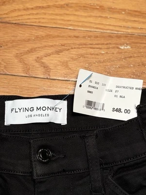 Pantalones de mezclilla rectos recortados de tiro alto Flying Monkey para mujer talla 27 negros desgastados Foto 1 de 4