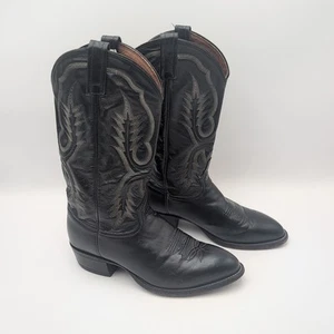 Vintage Mens Tony Lama Pointed Toe Black Leather Cowboy Western Boots Size 9 D - Picture 1 of 13