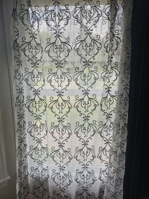 6 semi sheer West Elm Unlined Curtain Panels 54" x 108" lot of 6 Off White/Gray - Image 1 of 4
